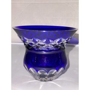Kagami Crystal Edo Kiriko Lapis Lazuli Cobalt Blue Rose Ball Cut-to-clear vase.